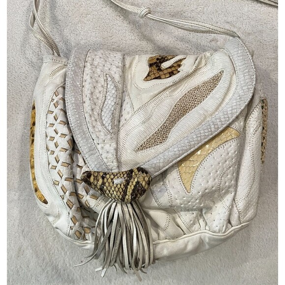 Vintage Sharif Patchwork Snake Python skin Leather Crossbody Handbag Purse - Picture 2 of 13